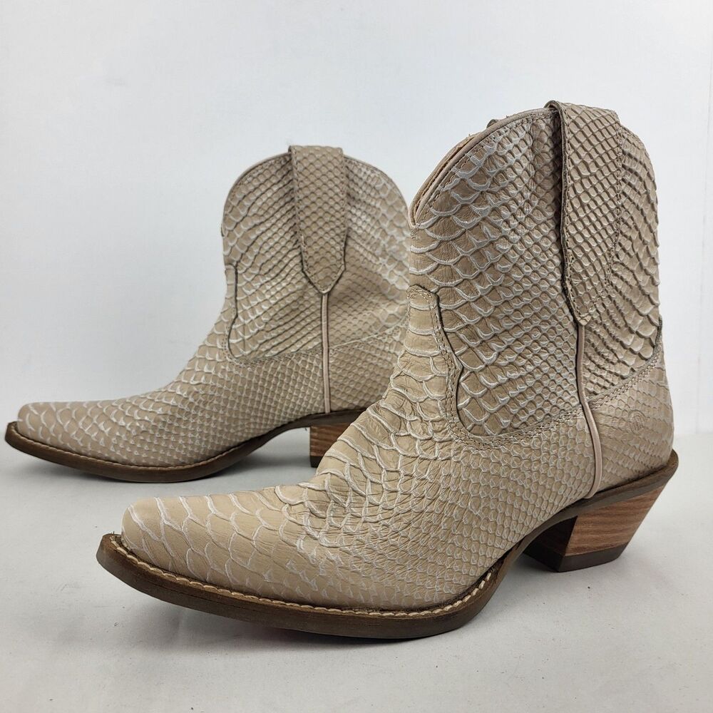 dingo Beige Snakeskin Western Ankle Boots